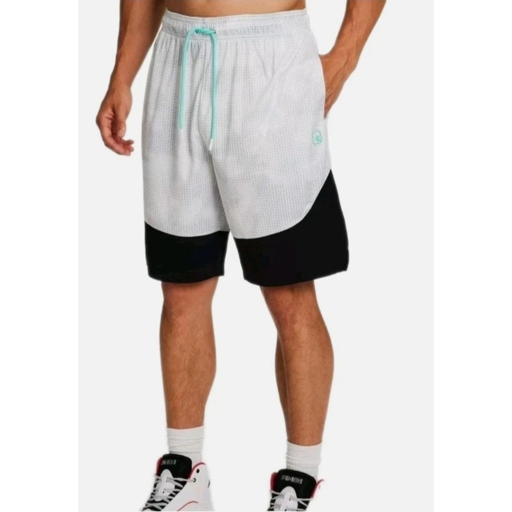 Y2K‎ Basketball Shorts White Black Colorblock Athletic Gym Mesh Shorts Size L